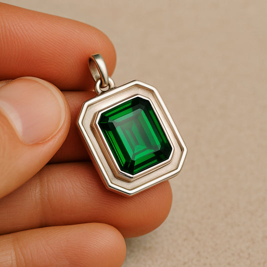 Emerald Pendant, Heavy Men Women Pendant, 925 Solid Silver, Handmade Jewelry, Silver pendant