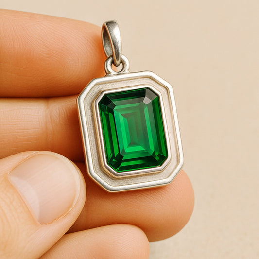 Emerald Pendant, Heavy Men Women Pendant, 925 Solid Silver, Handmade Jewelry, Silver pendant