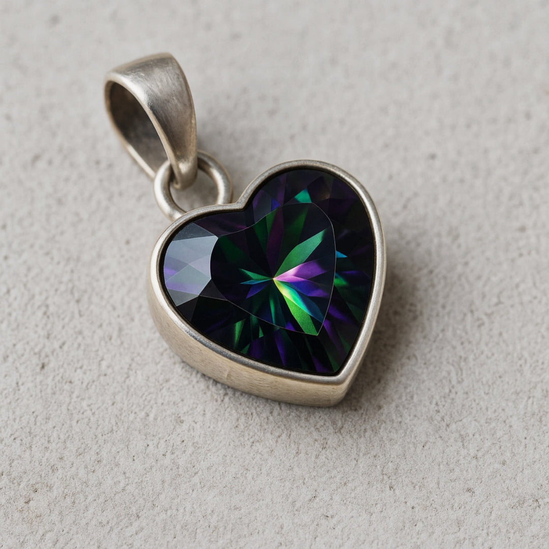Mystic Topaz Heart Pendant, 925 Solid Sterling Silver. Gift for valentine, Boho Pendant, Silver pendant