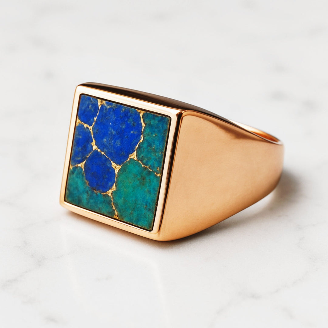 Azurite Signet Ring, 925 Solid Silver, Handmade Jewelry, Men Women Ring, Bohemian Ring