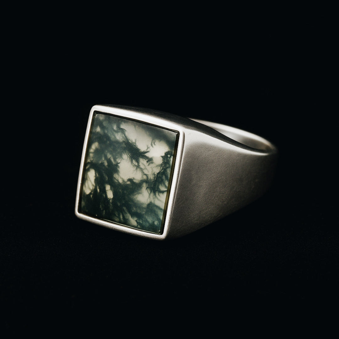 Moss Agate Signet Ring, 925 Solid Sterling Silver, Men Women Ring, Agate Ring, Gemstone Ring