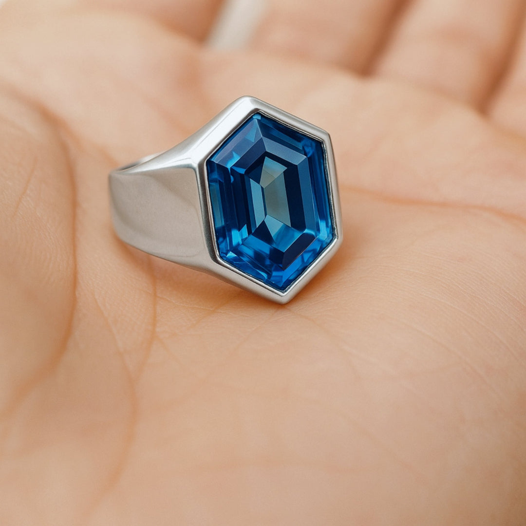 London Blue Topaz Ring, 925 Solid Sterling Silver, Copper Ring, Gemstone Signet Ring, Bohemian Ring, Mens Ring