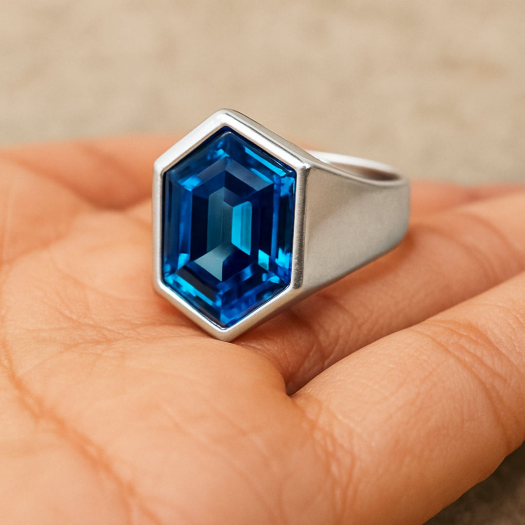 London Blue Topaz Ring, 925 Solid Sterling Silver, Copper Ring, Gemstone Signet Ring, Bohemian Ring, Mens Ring