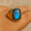 Labradorite Signet Ring, Men Women Ring, 925 Solid Silver Ring, Copper Ring, Gemstone Bohemian Ring