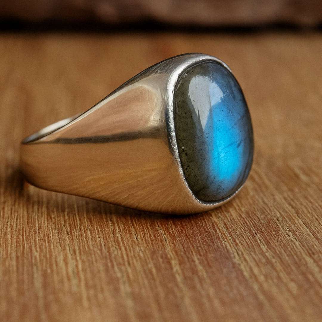 Labradorite Signet Ring, Men Women Ring, 925 Solid Silver Ring, Copper Ring, Gemstone Bohemian Ring