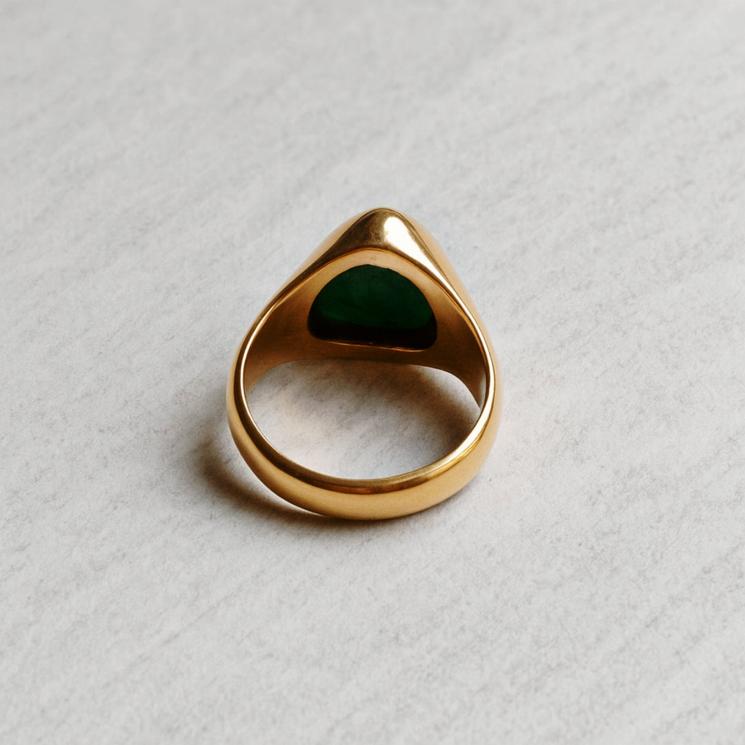 Natural Emerald Signet Ring, 925 Solid Sterling Silver, Copper Ring, Gemstone Ring, Men Women Emerald Ring