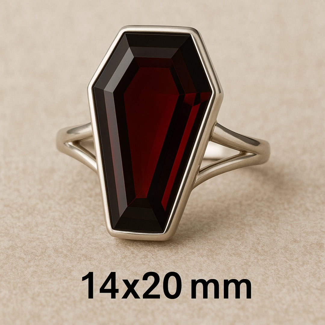 Garnet Coffin Ring, 925 Solid Sterling Silver,  Coffin shape Ring, Handmade Jewelry