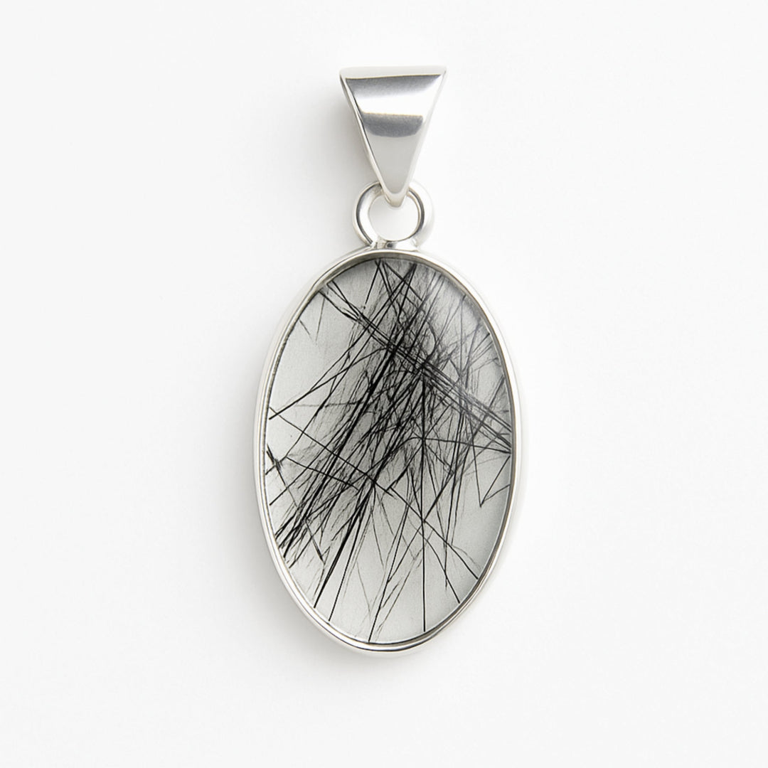 Black Rutile Pendant, 925 Solid Sterling Silver, Large Pendant for Women, Rutilated Quartz Pendant