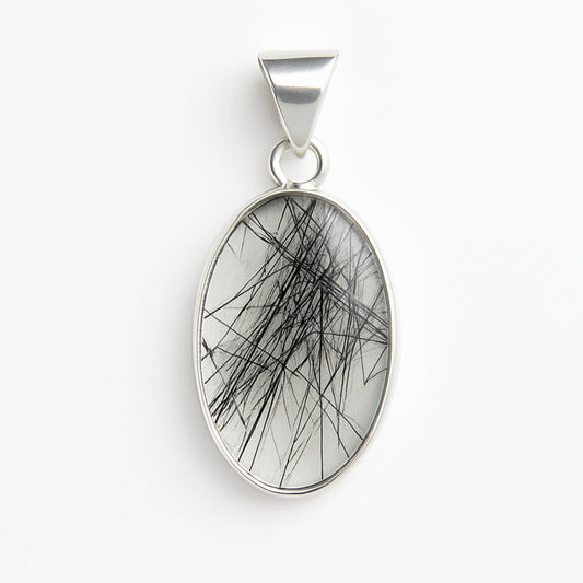 Black Rutile Pendant, 925 Solid Sterling Silver, Large Pendant for Women, Rutilated Quartz Pendant