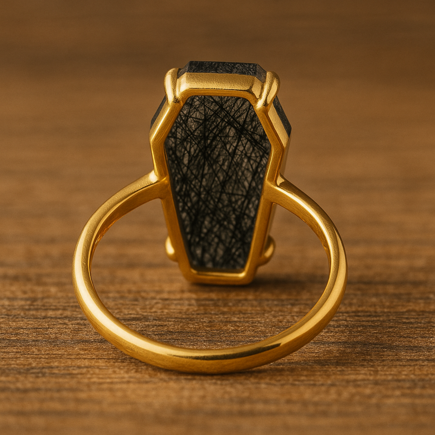 Black Rutile Coffin Ring, 925 Sterling Silver, Gemstone Ring, Halloween Gift