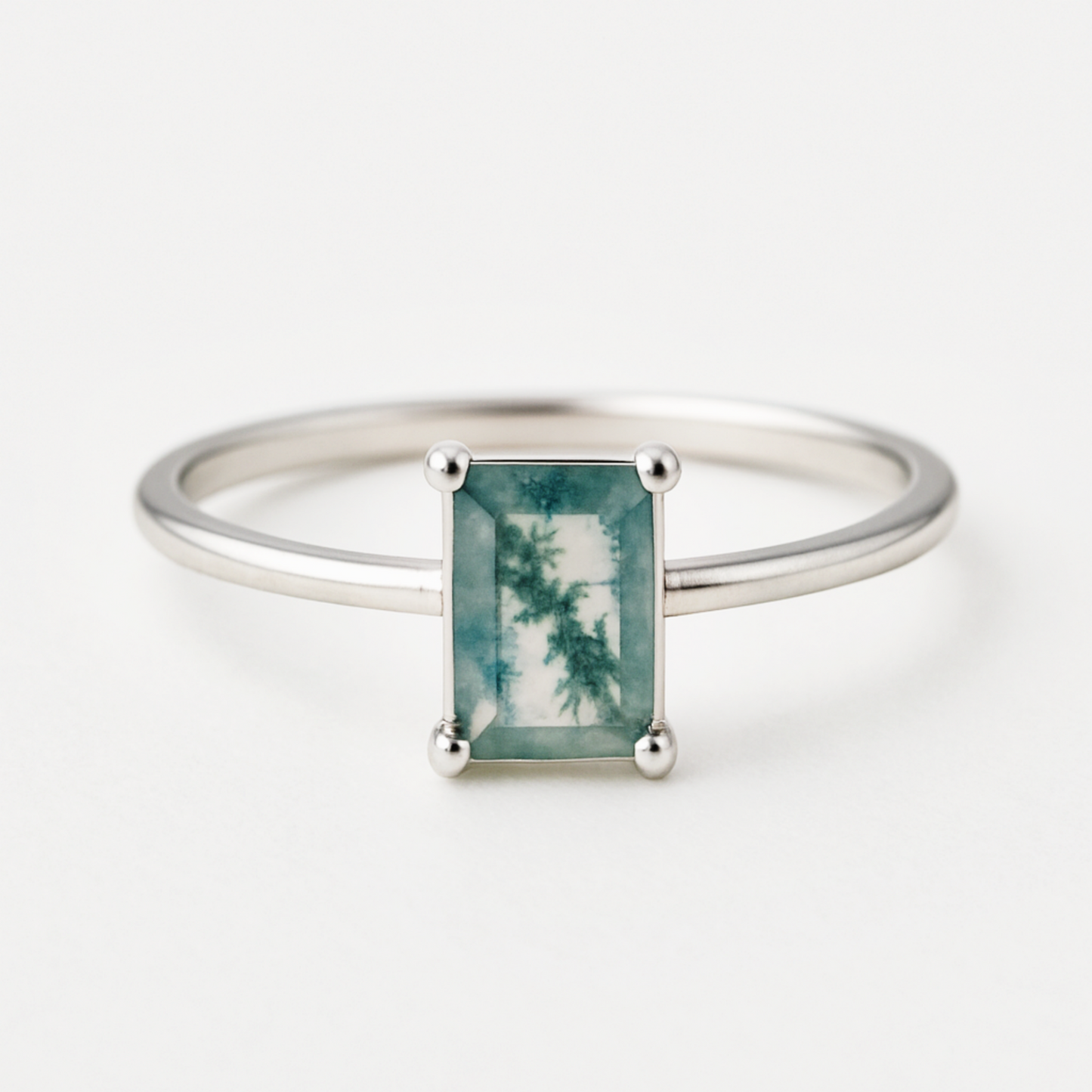 Moss Agate Ring, 925 Sterling Silver, Statement Ring, 6x8 mm Gemstone Ring