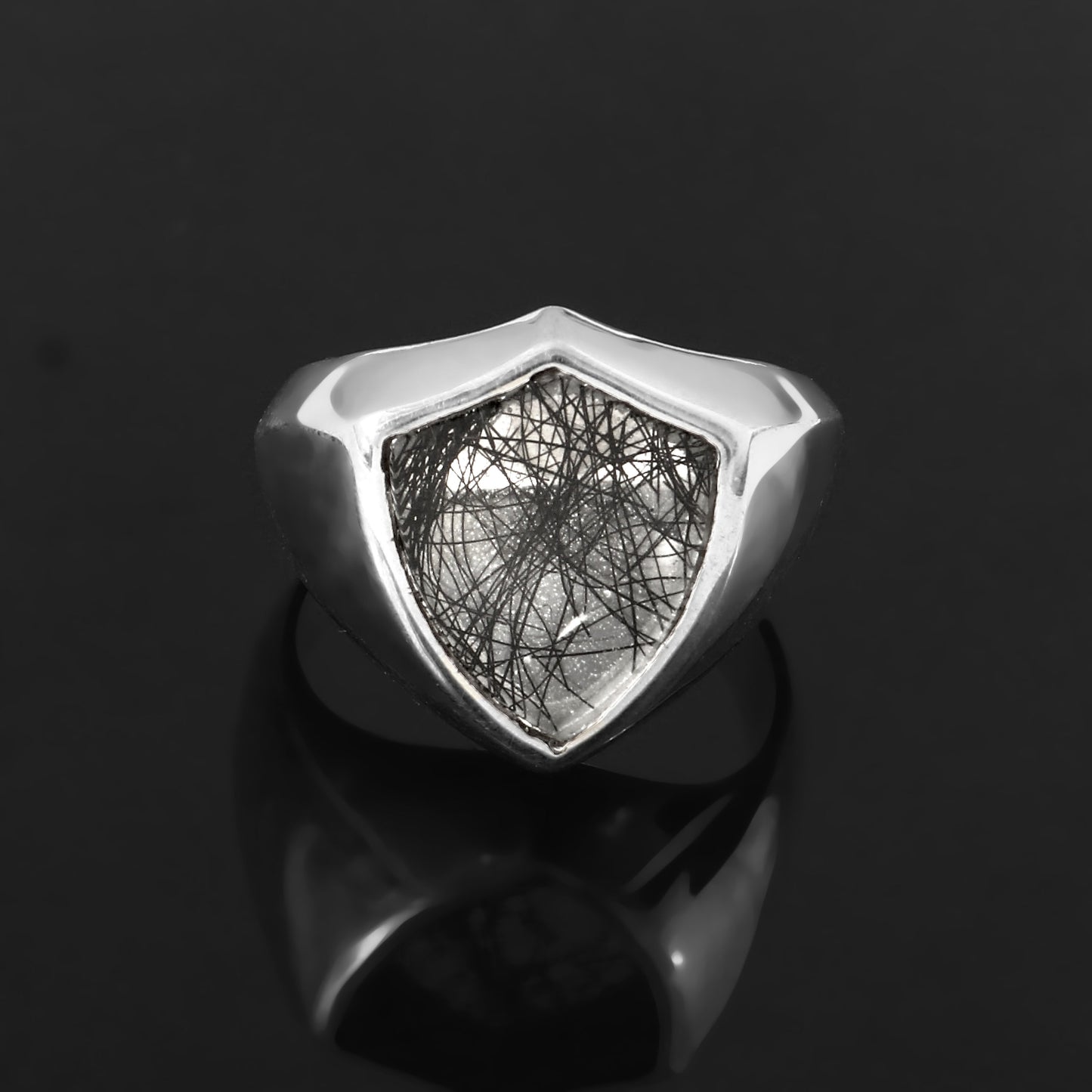 Black Rutile Shield Ring, 925 Solid silver, Signet Ring, Men Women Ring, Promise Ring