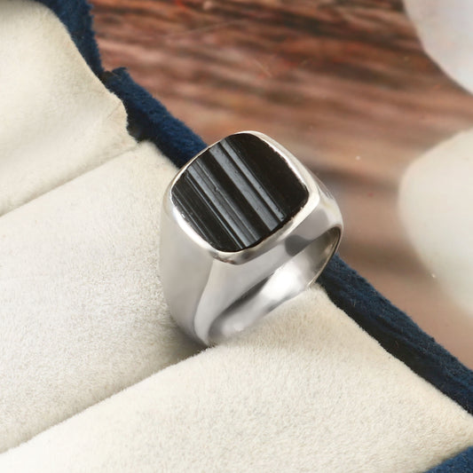Black Tourmaline Signet Ring. Mens Ring, 925 Sterling Silver, Gemstone Ring, Signet Ring