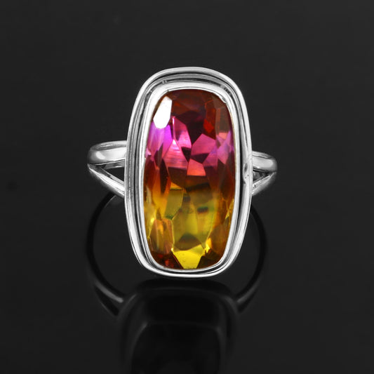 Ametrine Ring, Multi Color Stone Ring, 925 Solid Silver, Boho Ring, Statement Ring, Gift for Her