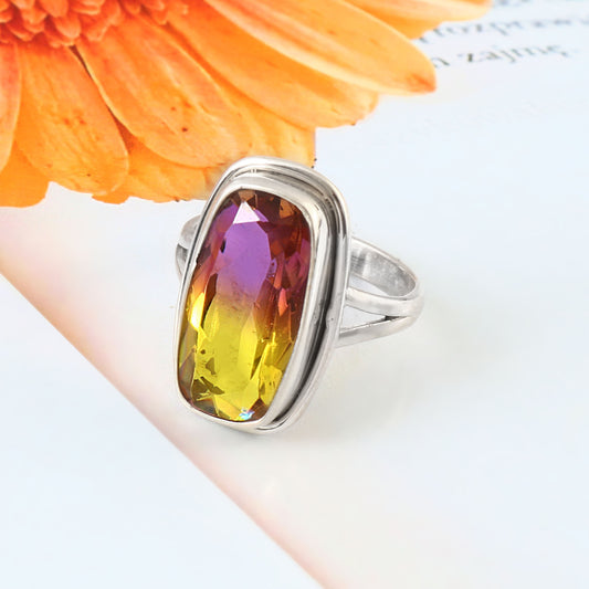 Ametrine Ring, Multi Color Stone Ring, 925 Solid Silver, Boho Ring, Statement Ring, Gift for Her