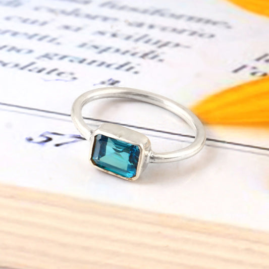 London Blue Topaz Ring Minimalist,  925 Sterling Silver, Gemstone Ring, Birthstone Ring, Promise Ring