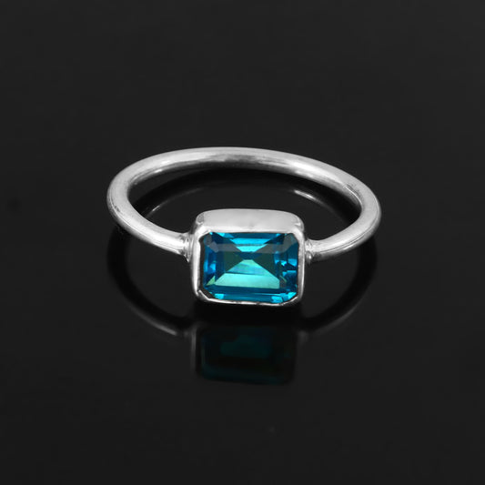 London Blue Topaz Ring Minimalist,  925 Sterling Silver, Gemstone Ring, Birthstone Ring, Promise Ring