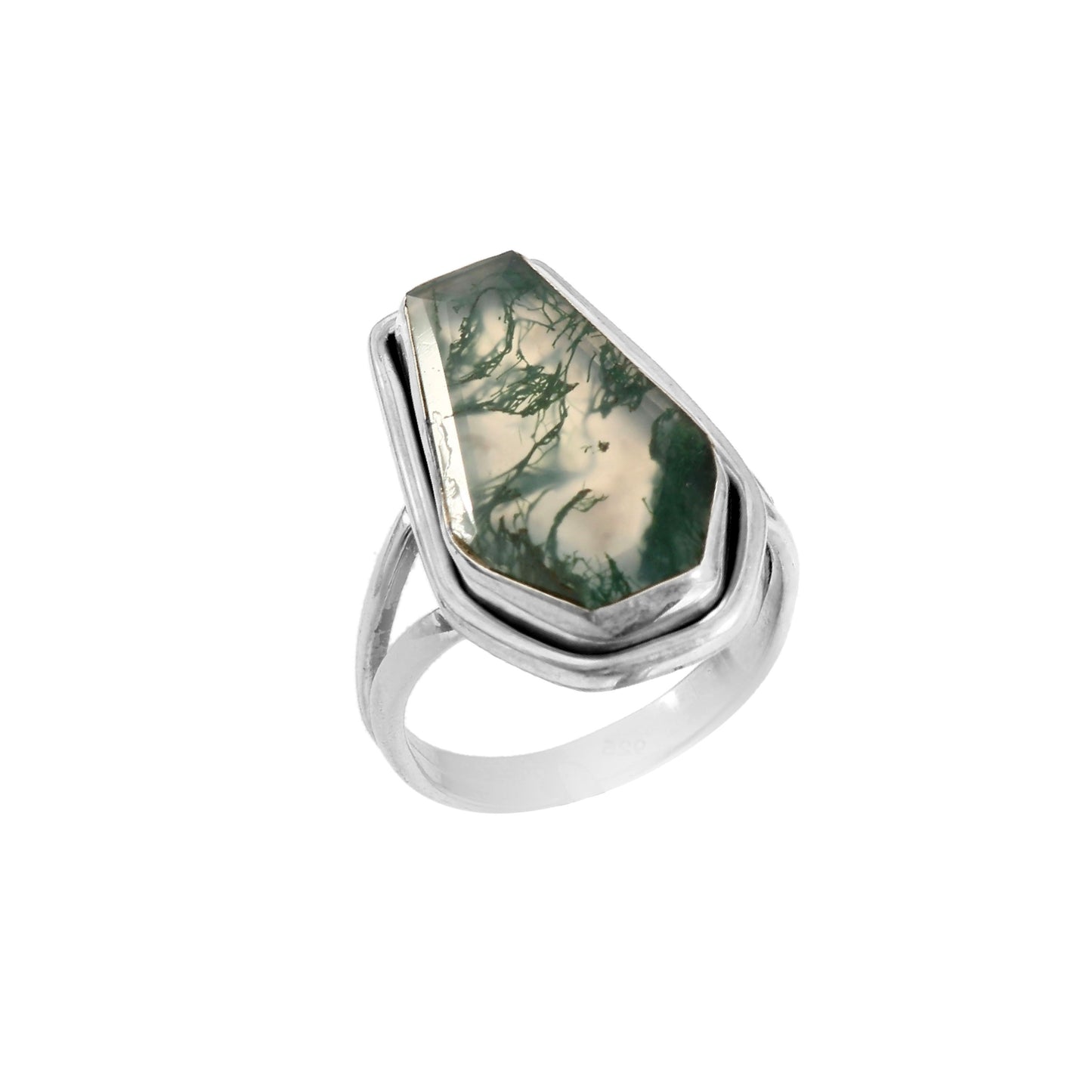 Moss Agate Coffin Shaped Ring, 925 Sterling Silver, Coffin Ring, Green Agate Ring, Christmas Gift