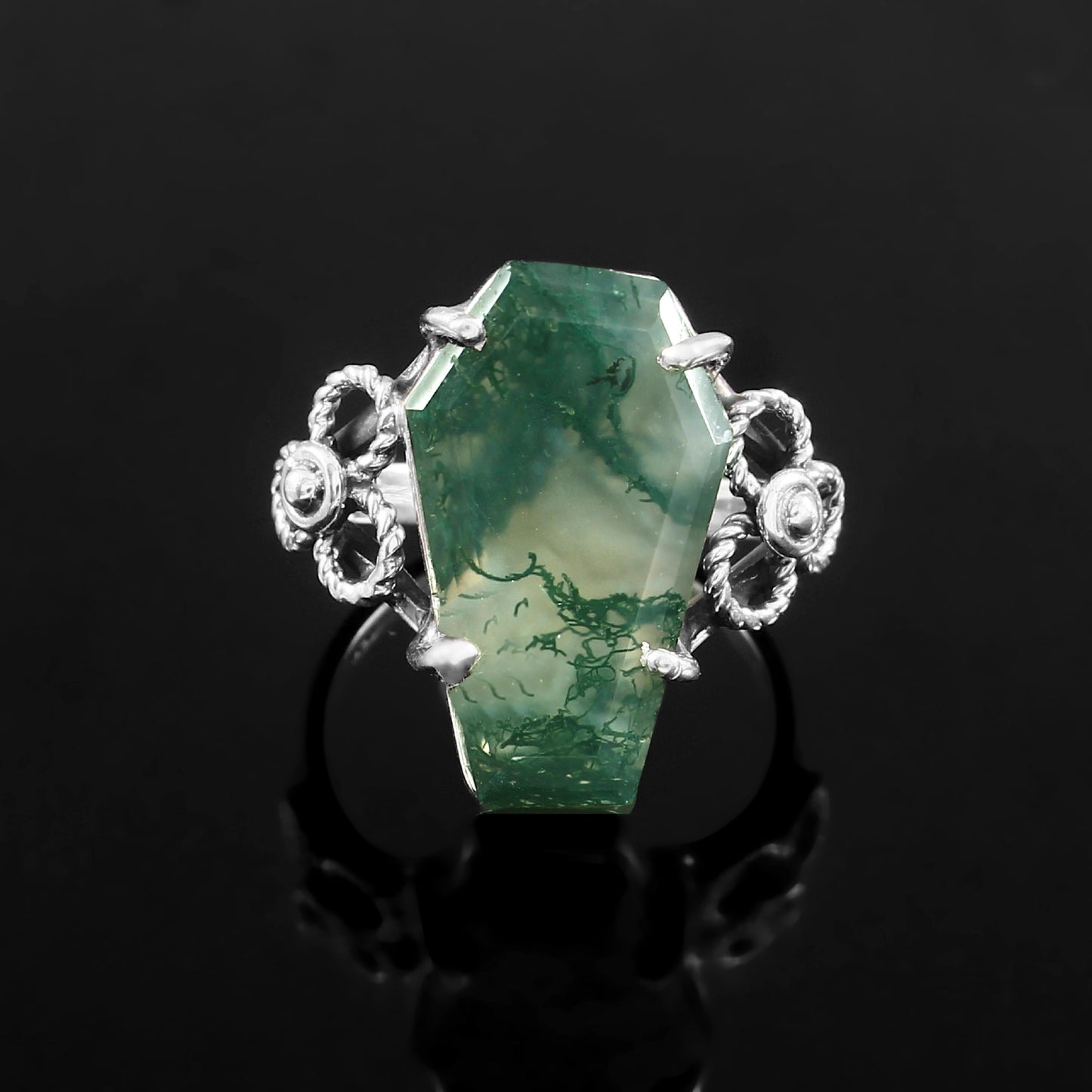 Coffin Ring, Moss Agate Ring, 925 Sterling Silver, Gemstone Ring, Statement Ring, Promise Ring
