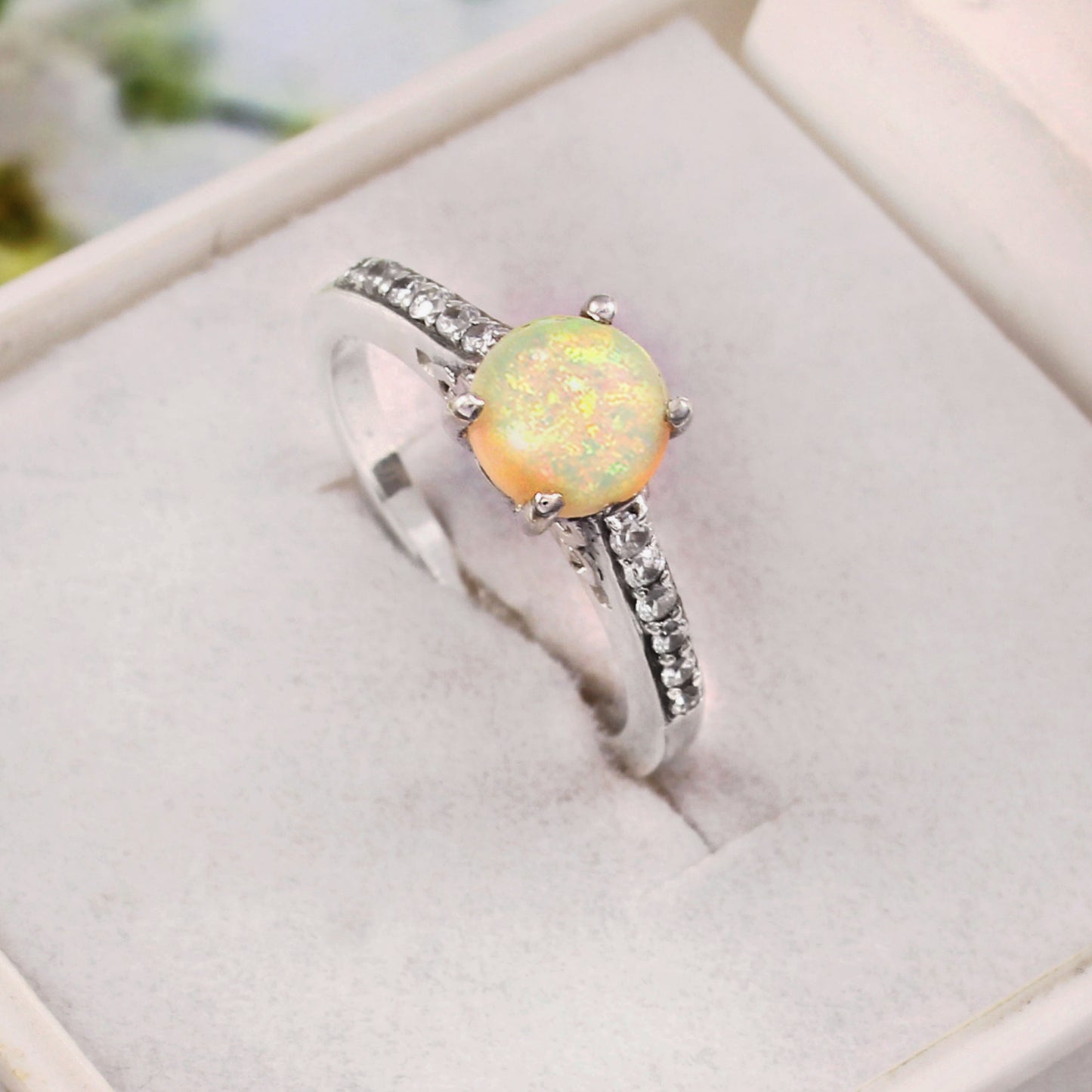 Fire Opal Ring, 925 Sterling Silver, White Opal Ring, Gemstone Ring, Women Ring, Engagement Ring