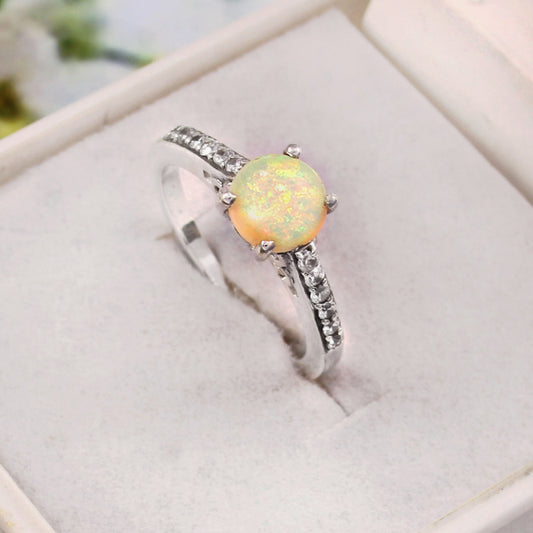 Fire Opal Ring, 925 Sterling Silver, White Opal Ring, Gemstone Ring, Women Ring, Engagement Ring