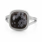 Genuine Snowflake Obsidian Ring in Sterling Silver – Cushion-Cut Gemstone with Split Band Design
