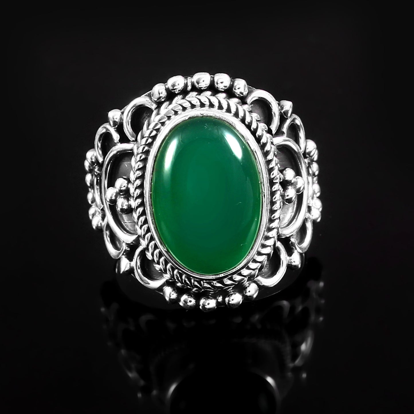Green Onyx Oval Ring, Designer Ring for Women, 925 Solid Silver,  Handmade Jewelry, Onyx Ring