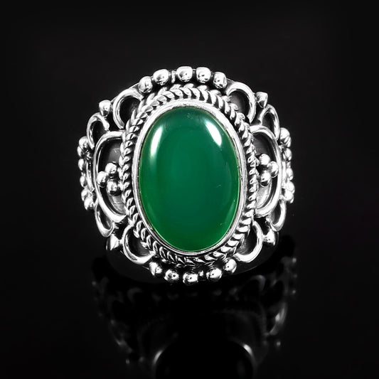 Green Onyx Oval Ring, Designer Ring for Women, 925 Solid Silver,  Handmade Jewelry, Onyx Ring