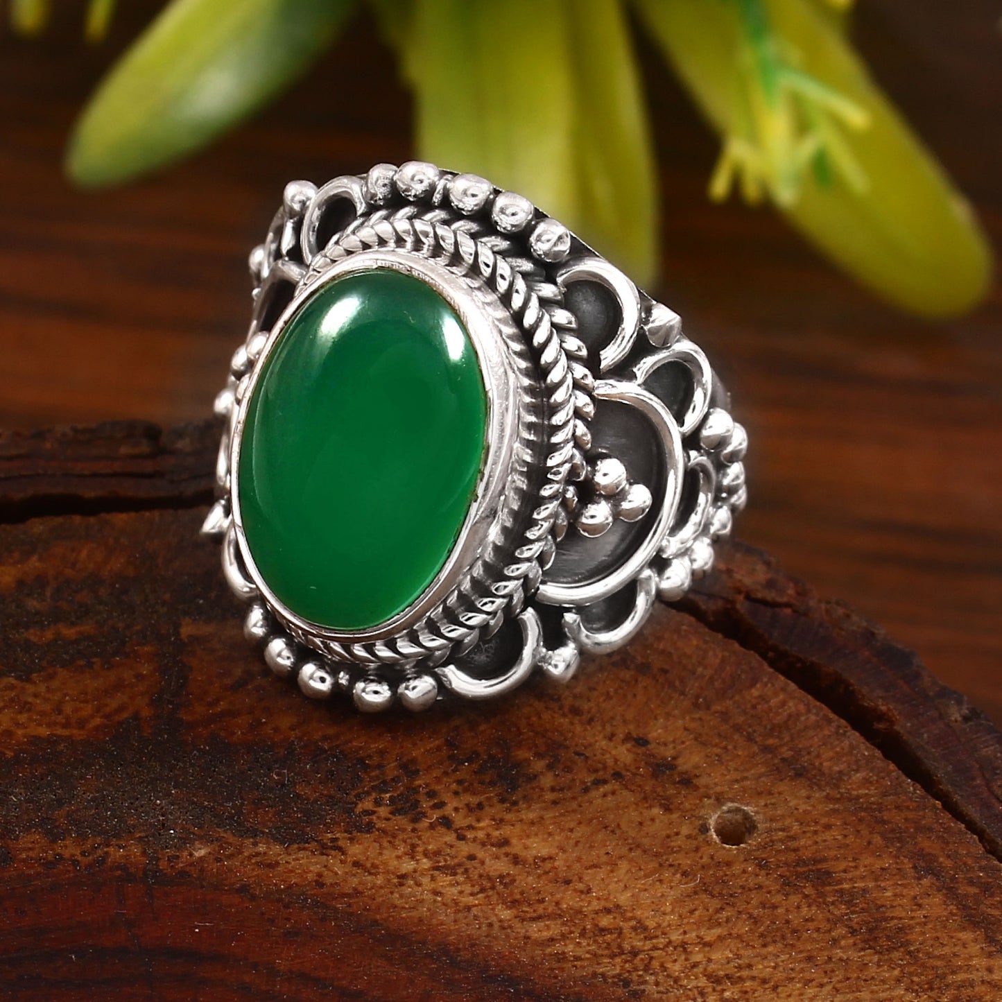 Green Onyx Oval Ring, Designer Ring for Women, 925 Solid Silver,  Handmade Jewelry, Onyx Ring