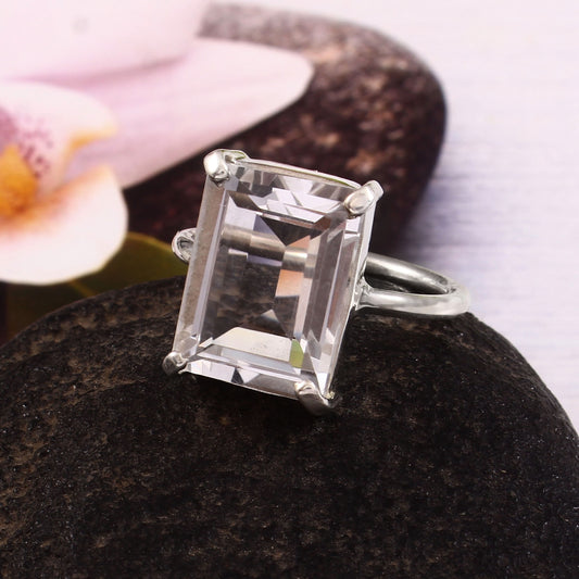 Clear Quartz Ring, Statement Ring, 925 Solid Sterling Silver, Gemstone Ring