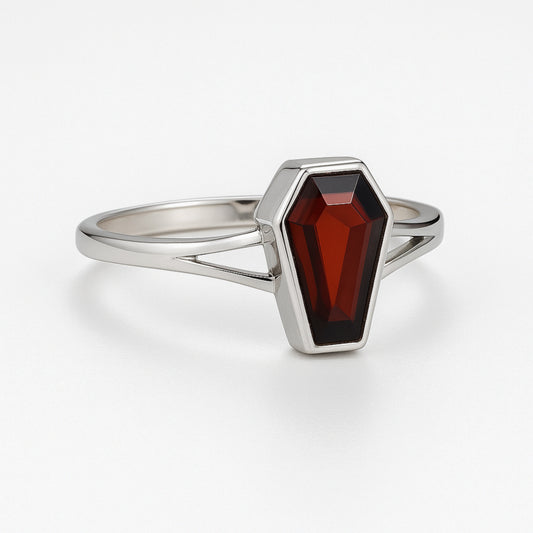 Minimalist Garnet Ring, Coffin Ring, 925 Solid Silver, Gemstone Ring, Handmade Jewelry