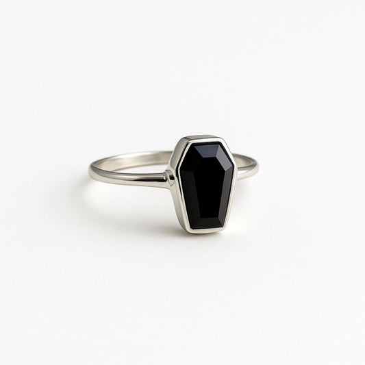 Minimalist Black Onyx Coffin Ring, 925 Solid silver, Gemstone Ring, Onyx Jewelry, Christmas Gift
