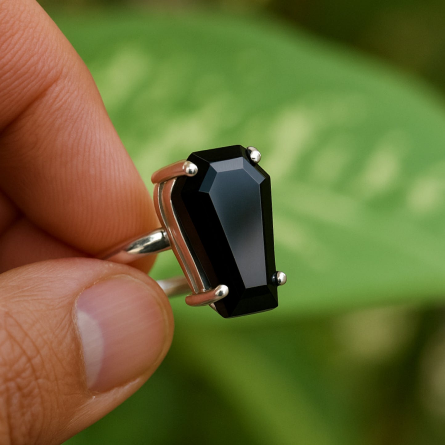 Black Onyx Coffin Ring, 925 Sterling Silver, Gemstone Ring, Statement Ring, Boho Ring