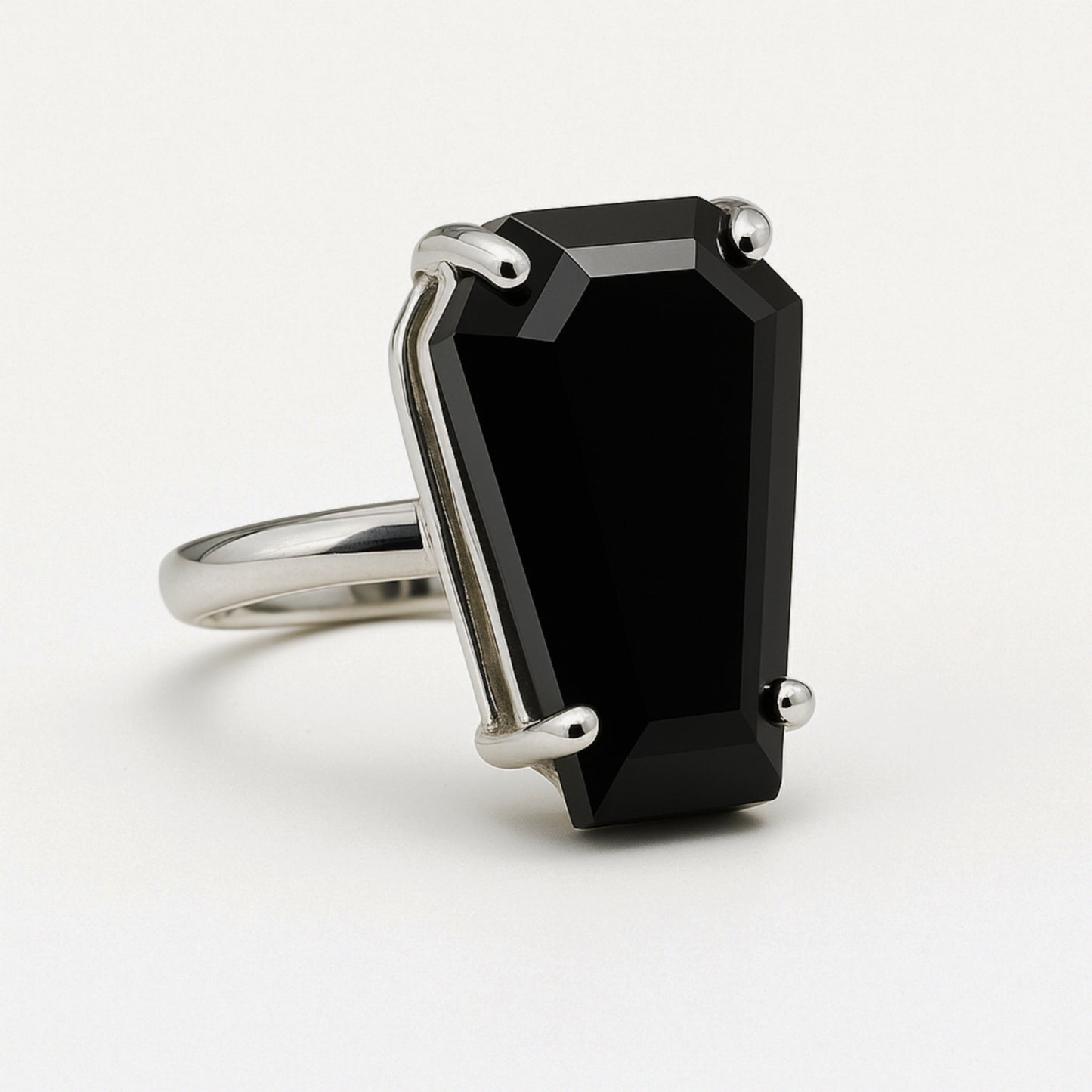 Black Onyx Coffin Ring, 925 Sterling Silver, Gemstone Ring, Statement Ring, Boho Ring
