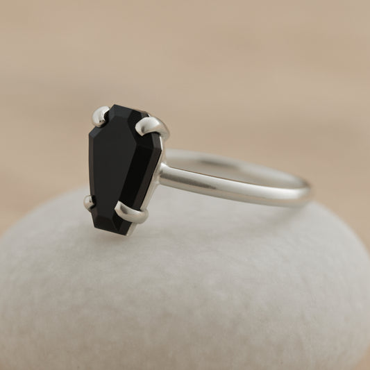 Minimalist Coffin Ring, Black Onyx Ring, 925 Sterling Silver, Gemstone Ring, Handmade Jewelry