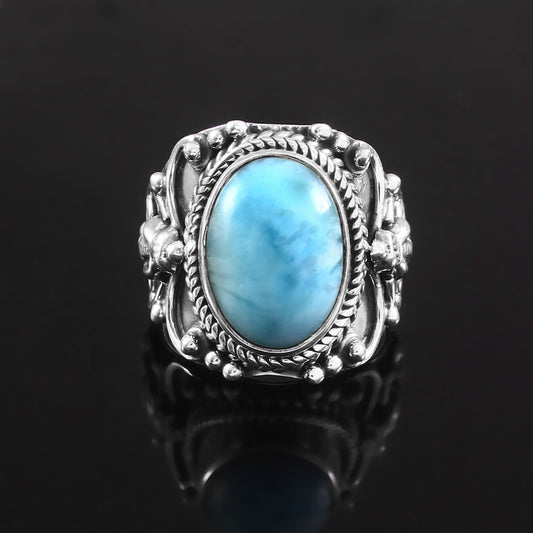 Larimar Vintage Ring, 925 Solid Silver, Gemstone Ring, Statement Ring, Larimar Jewelry
