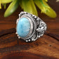 Larimar Vintage Ring, 925 Solid Silver, Gemstone Ring, Statement Ring, Larimar Jewelry