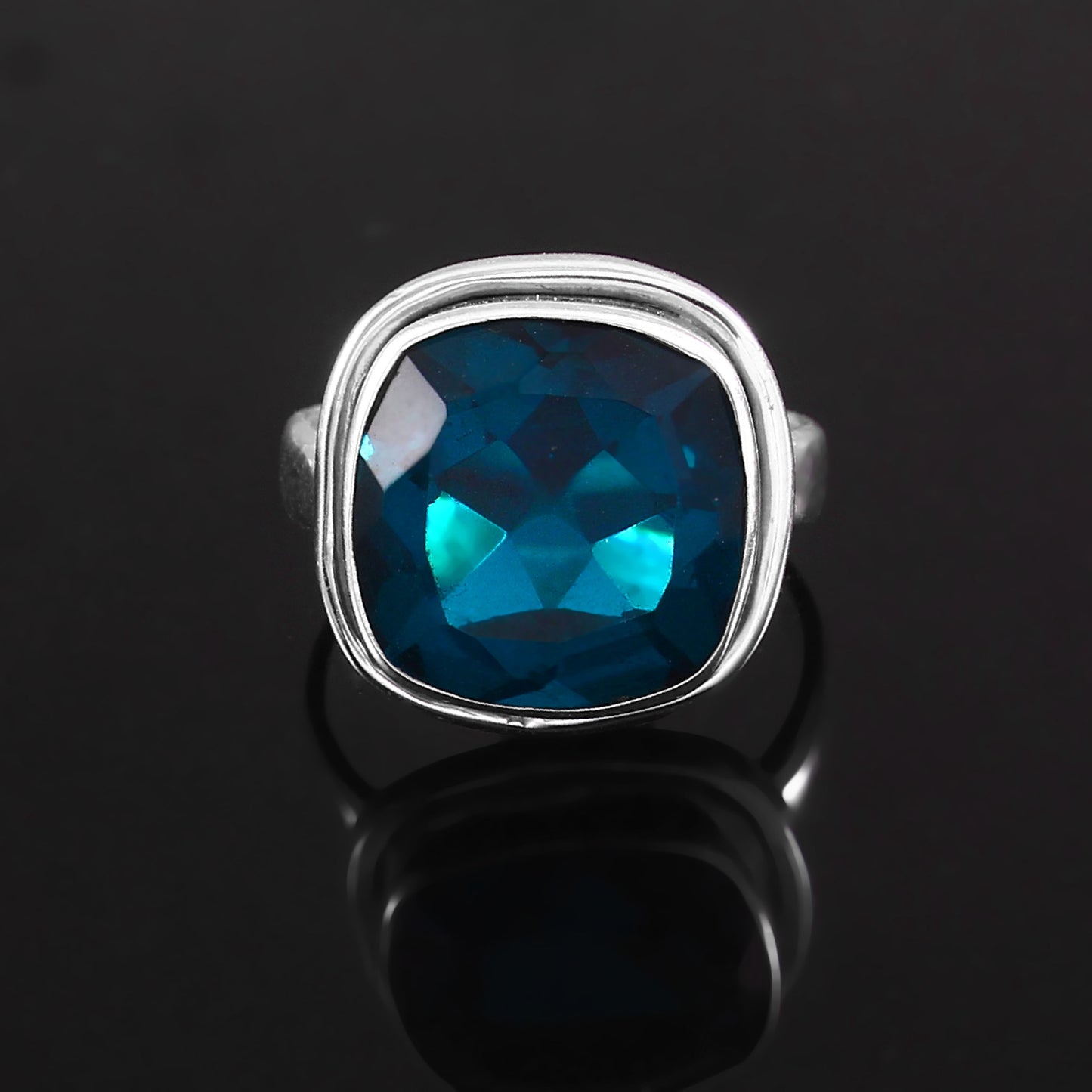 Cushion Blue Topaz Ring, Statement Ring, 925 Solid Sterling Silver, Gemstone Ring, Handmade Jewelry