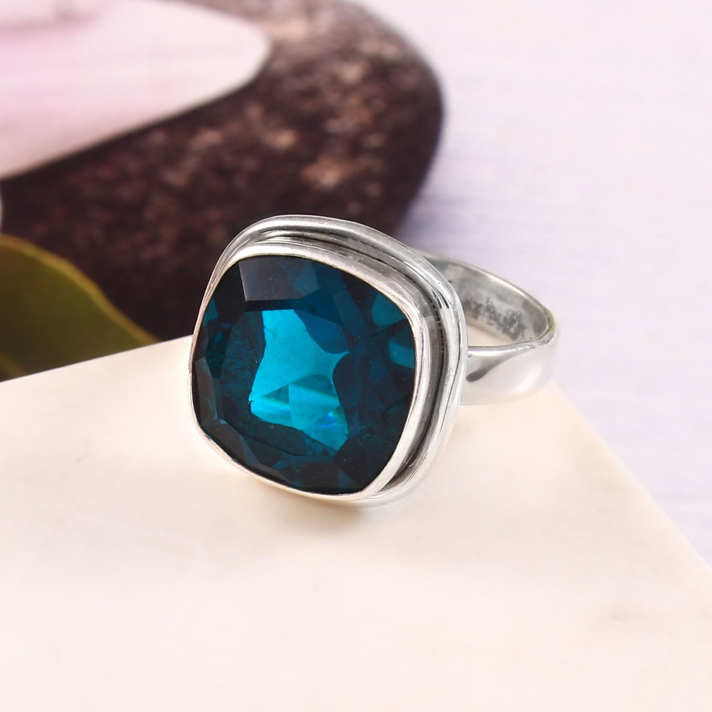 Cushion Blue Topaz Ring, Statement Ring, 925 Solid Sterling Silver, Gemstone Ring, Handmade Jewelry