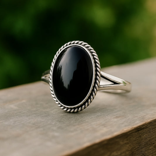 Black Onyx Ring, 925 Sterling Silver, Black Stone Ring, Vintage Style Ring, Gemstone Ring