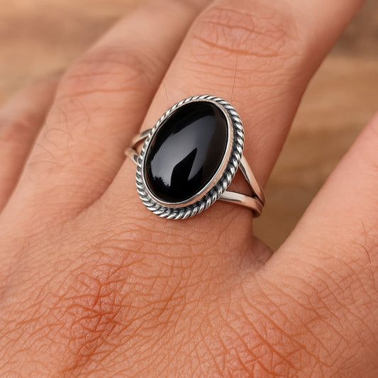 Black Onyx Ring, 925 Sterling Silver, Black Stone Ring, Vintage Style Ring, Gemstone Ring