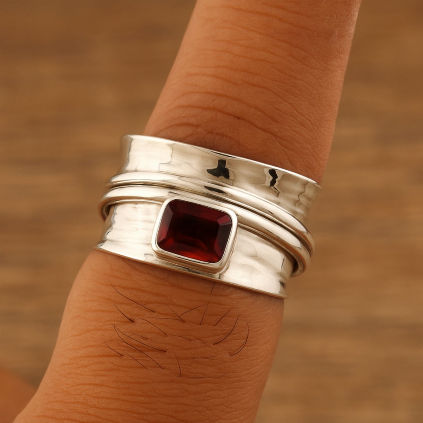 Garnet Ring, 925 Solid Silver, Garnet Spinner Ring, Meditation Ring, Birthstone Ring