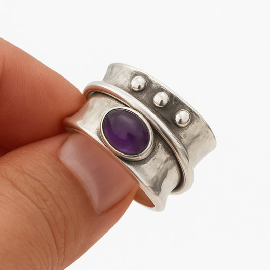 Amethyst Spinner Ring, 925 Solid Silver, Meditation Ring, Purple Amethyst Ring, Summer Gift