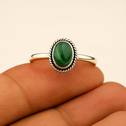 Malachite Ring 925 Solid Silver, Gemstone Ring, Statement Ring, Boho Gift, Women Ring