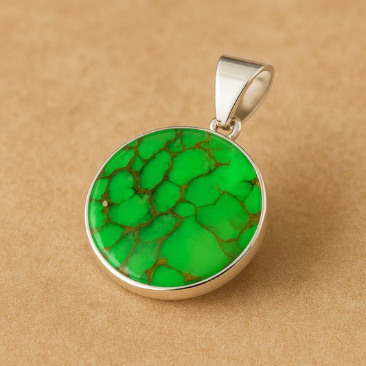 Handcrafted Green Turquoise Silver Pendant – 925 Sterling Silver