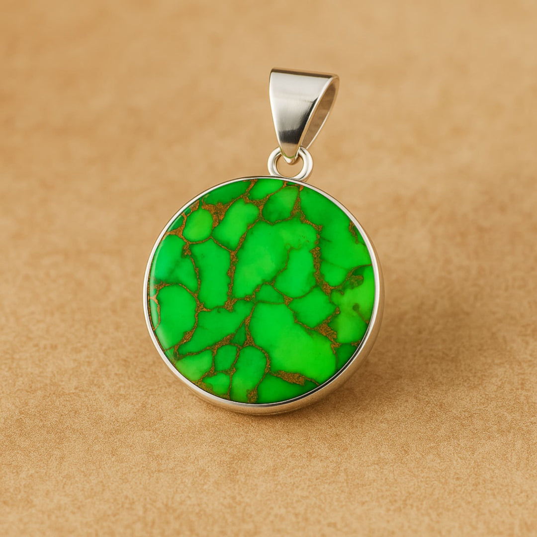Handcrafted Green Turquoise Silver Pendant – 925 Sterling Silver