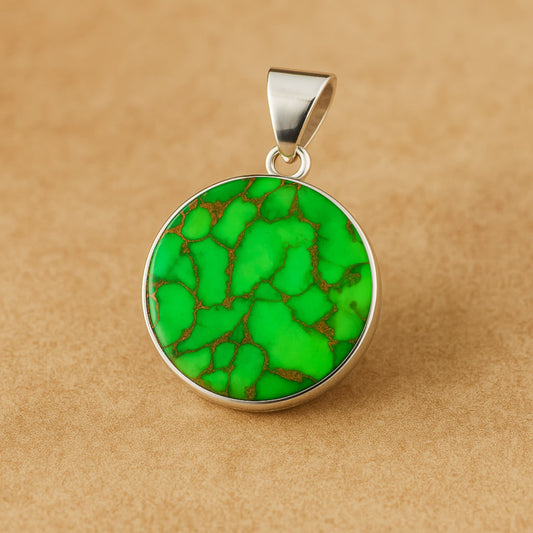 Handcrafted Green Turquoise Silver Pendant – 925 Sterling Silver