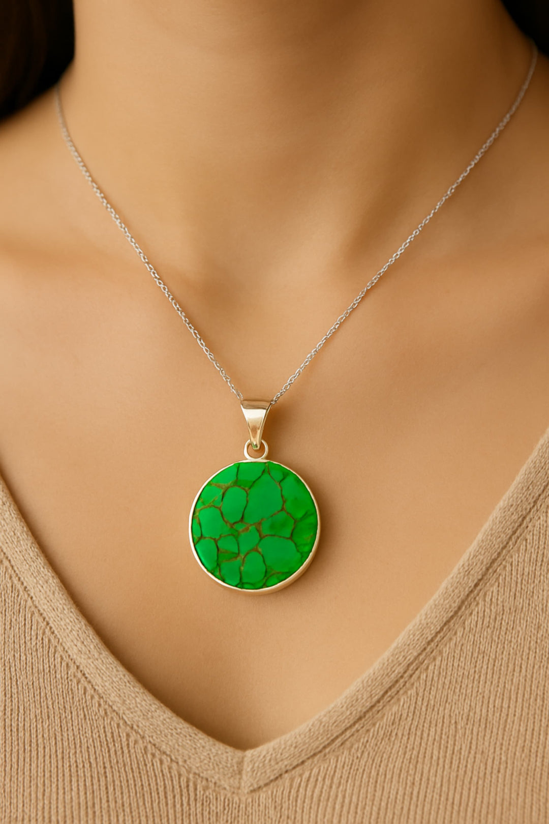 Handcrafted Green Turquoise Silver Pendant – 925 Sterling Silver