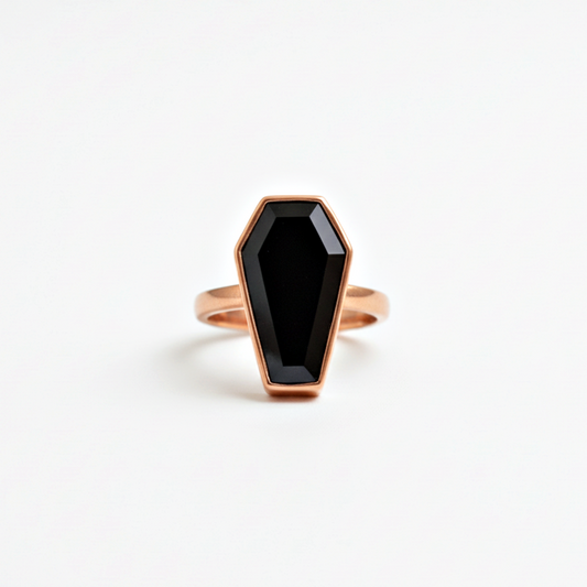 Black Onyx Coffin Statement Ring - Solid Pure Copper Jewelry, Handmade Minimalist Boho Ring